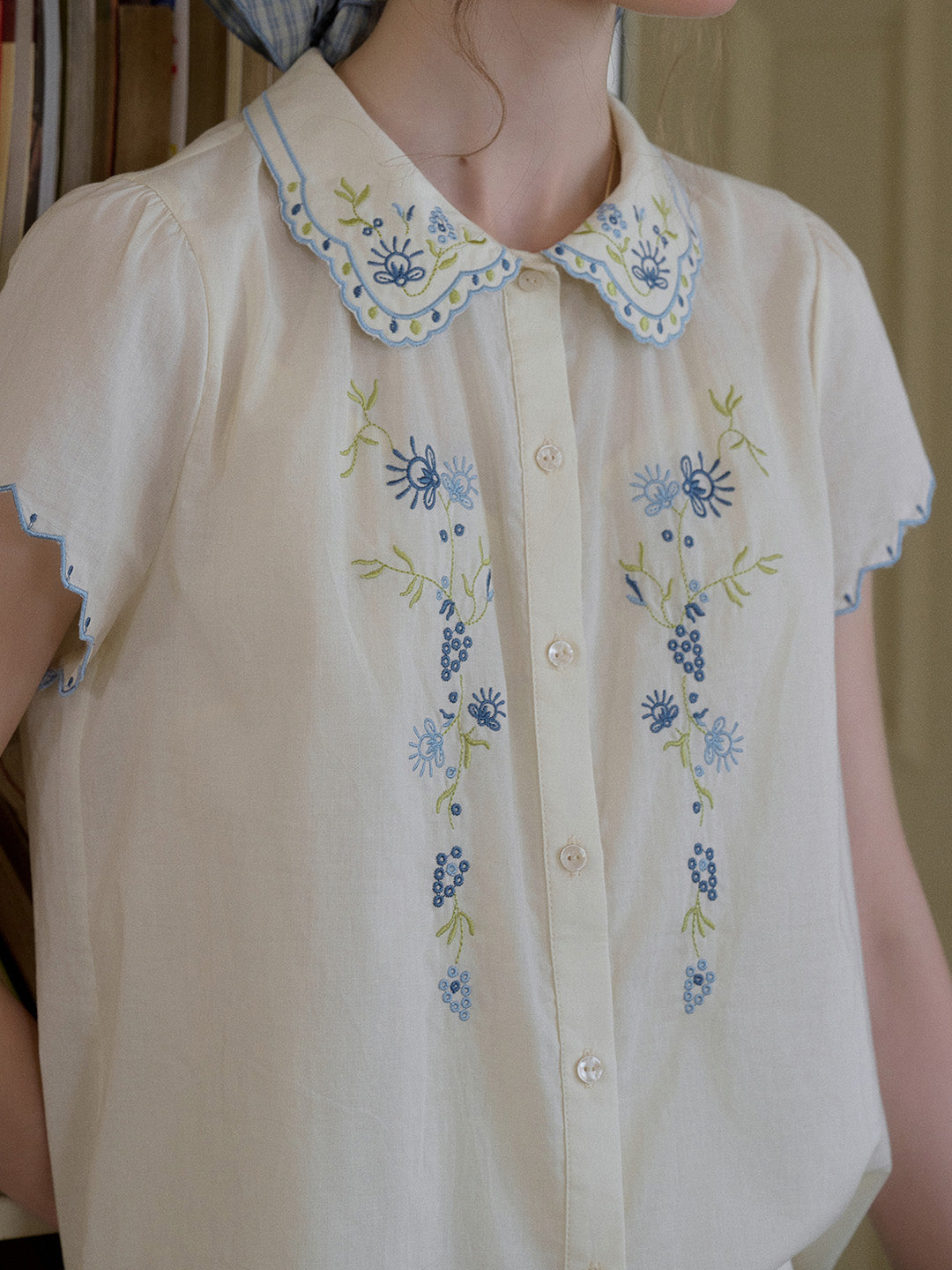 Alora Peter Pan Collar Embroidery 100% Cotton Blouse