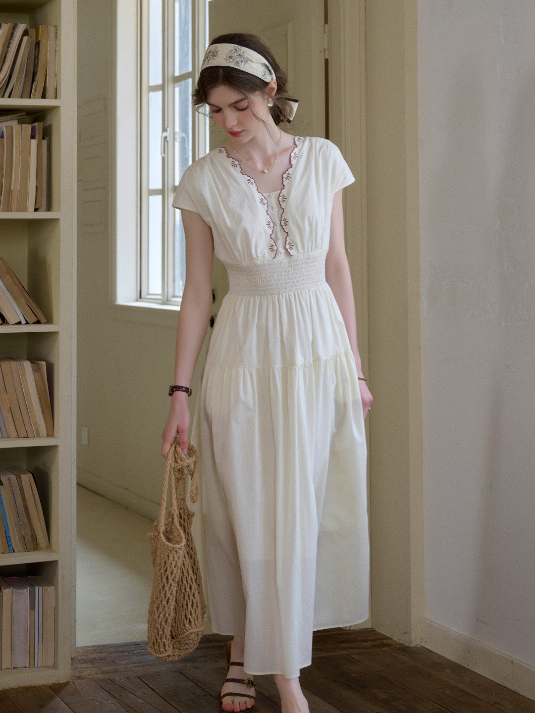 Adalyn Wavy Neck Embroidery 100% Cotton Dress