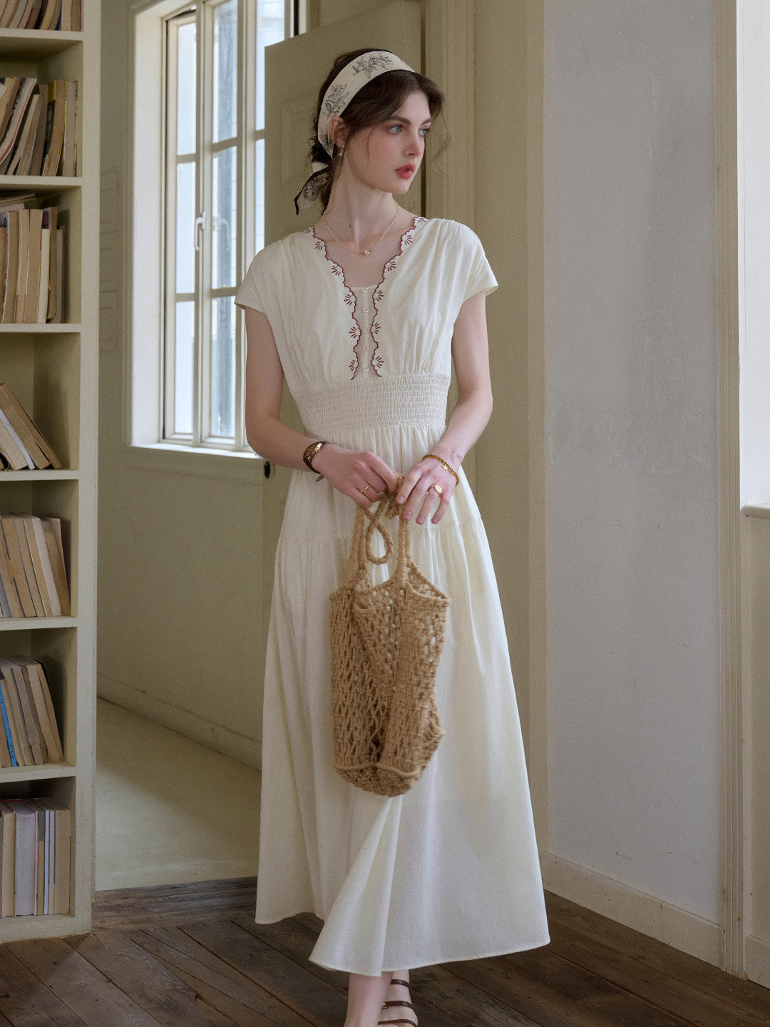 Adalyn Wavy Neck Embroidery 100% Cotton Dress