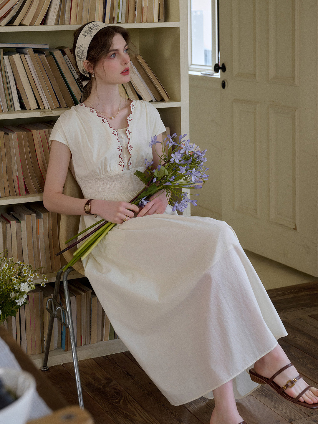 Adalyn Wavy Neck Embroidery 100% Cotton Dress