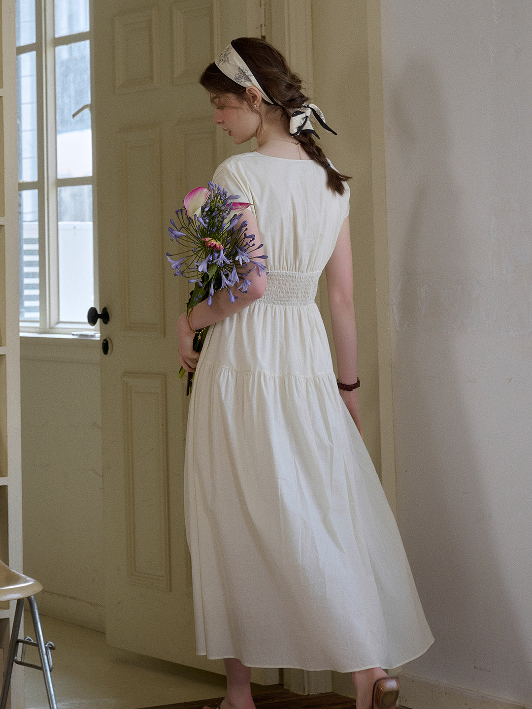 Adalyn Wavy Neck Embroidery 100% Cotton Dress