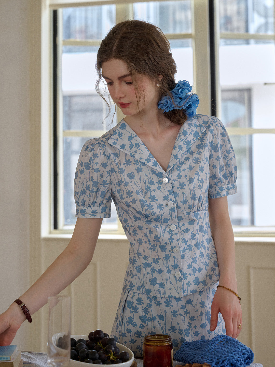 Kylie V-Neck Floral 100% Cotton Blouse