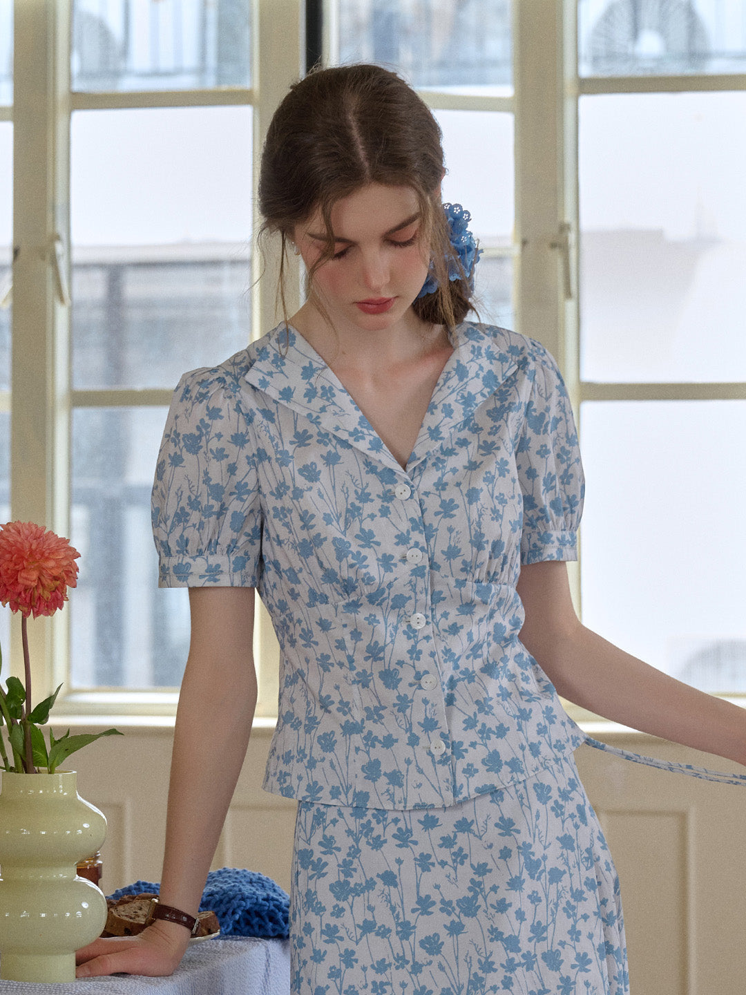 Kylie V-Neck Floral 100% Cotton Blouse