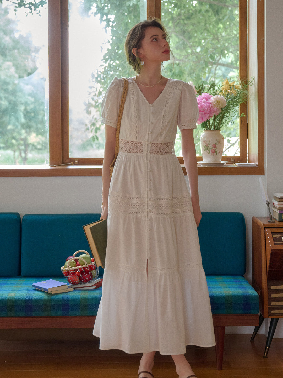 【Final Sale】Ember V-Neck Hollow 100% Cotton Dress