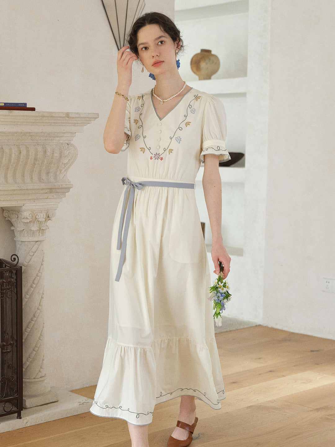 Marleigh V-Neck Embroidered Dress