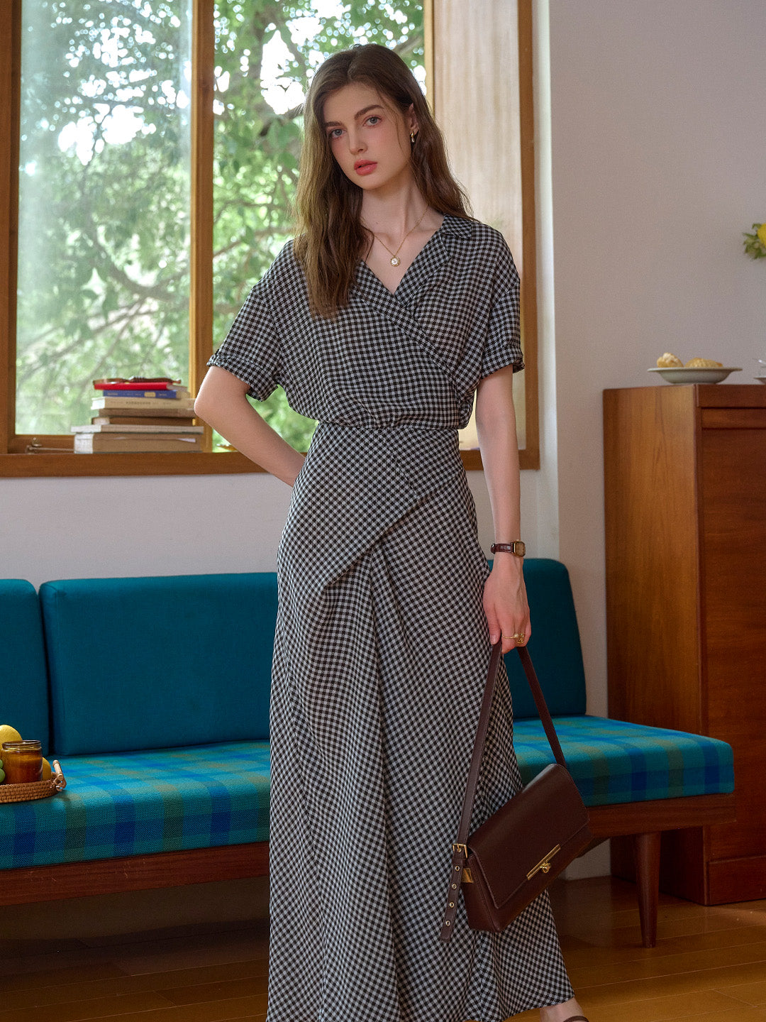 Emerson V-Neck Plaid Dress