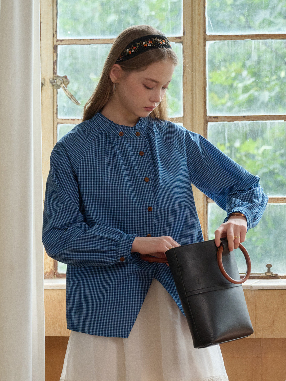 Wynter Ruffle Collar Plaid 100% Cotton Blouse