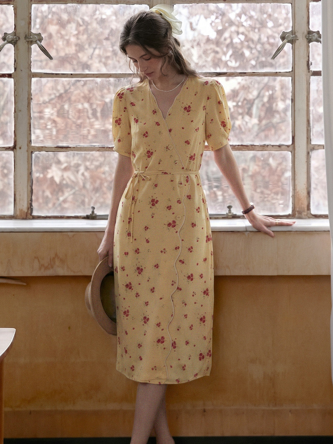 Kimura Floral-Print Midi Dress Yellow
