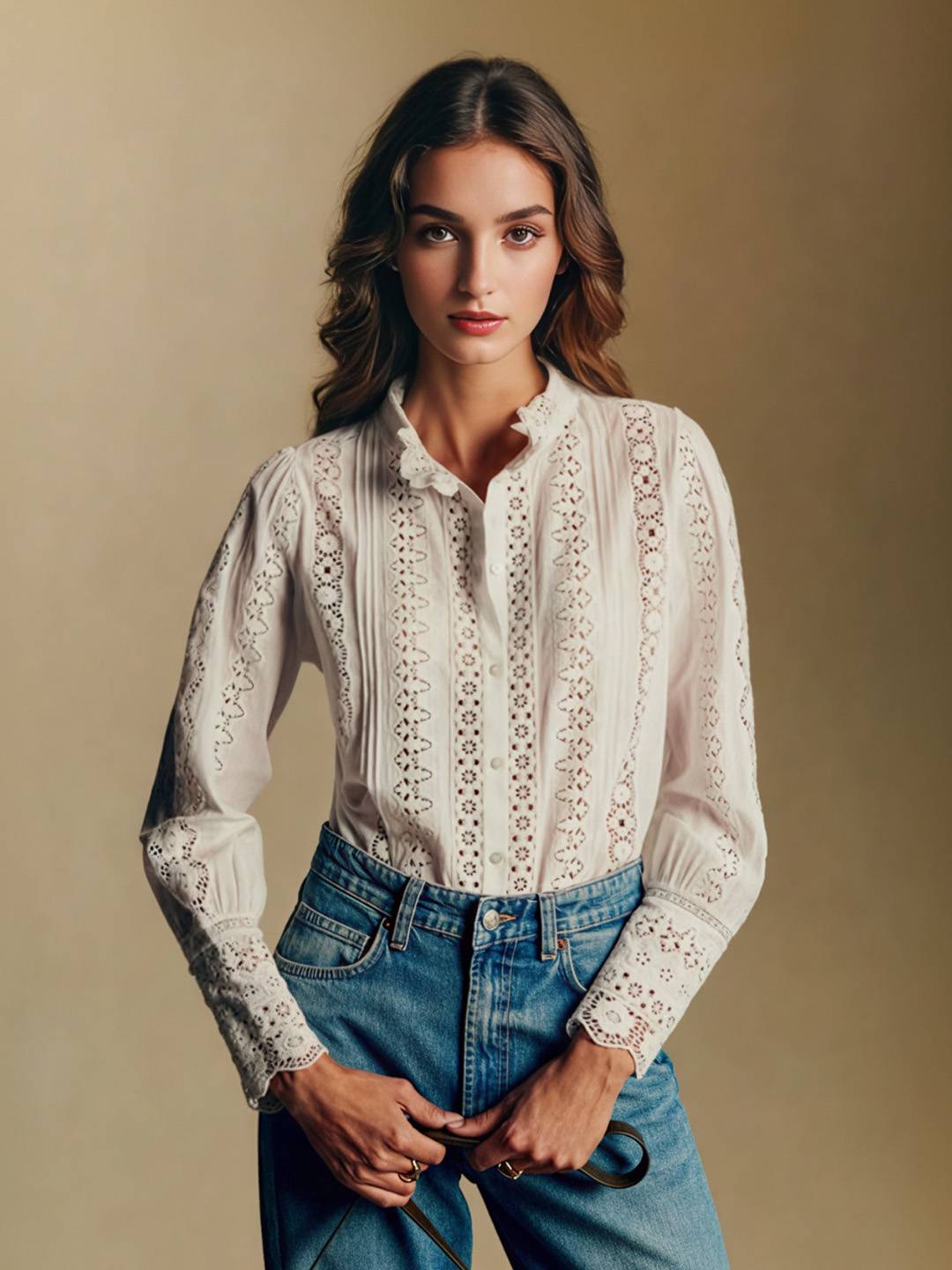 Brooklynn Wavy Collar Embroidery Blouse