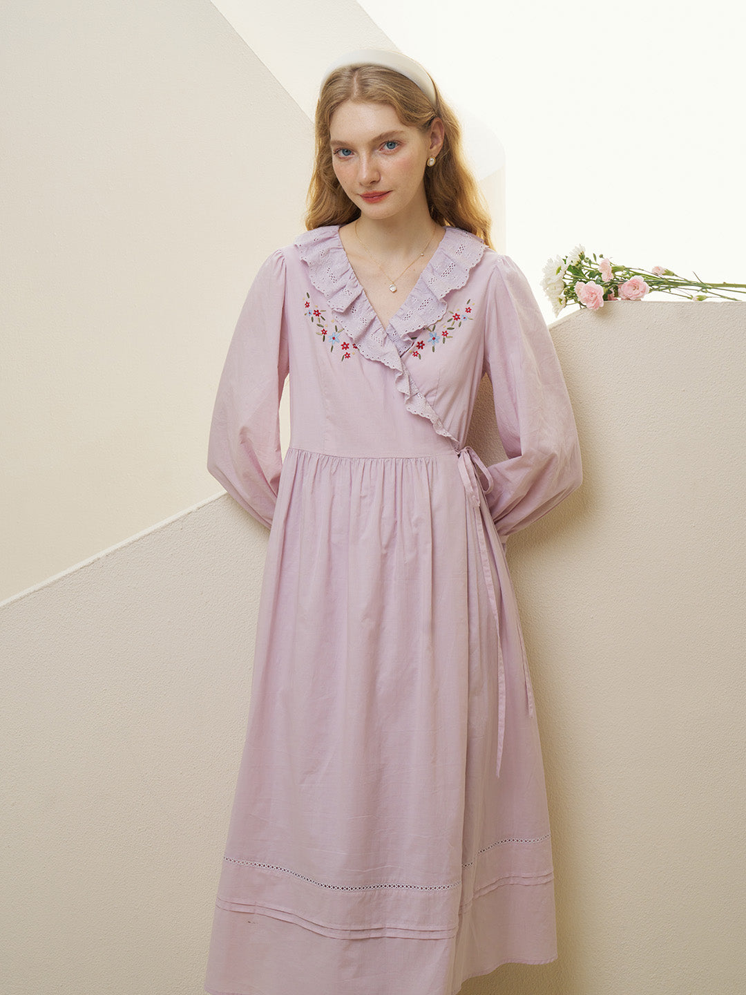 【Final Sale】Annika V-Neck Trimmed Embroidery Cotton Dress