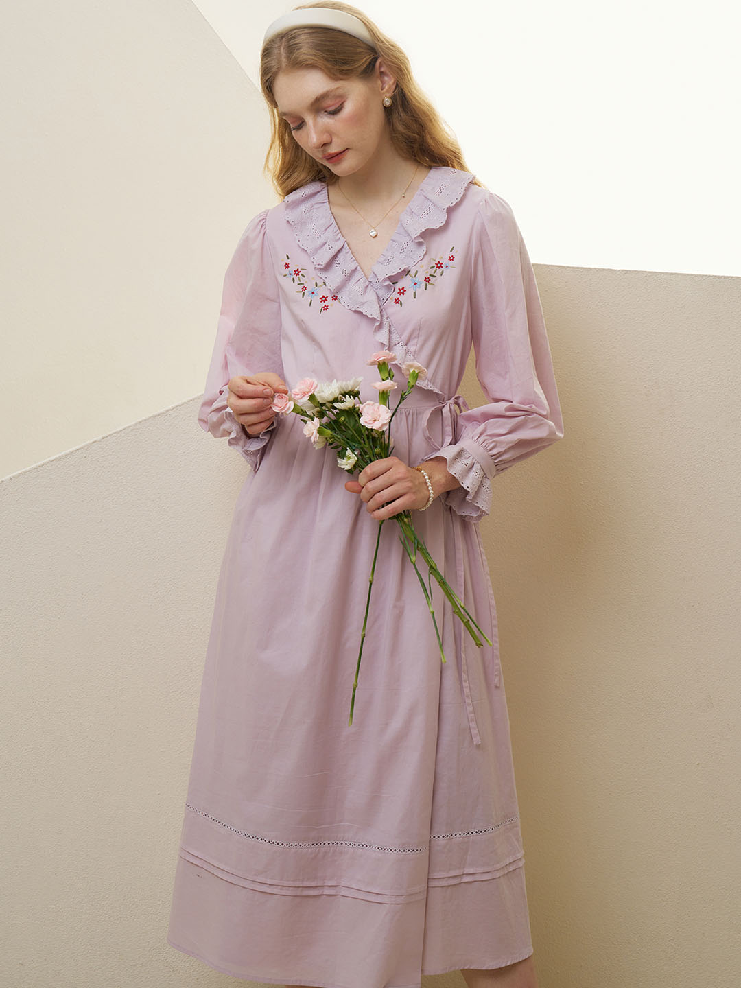 【Final Sale】Aubrie Floral Embroidery Lace Panel Cotton Dress