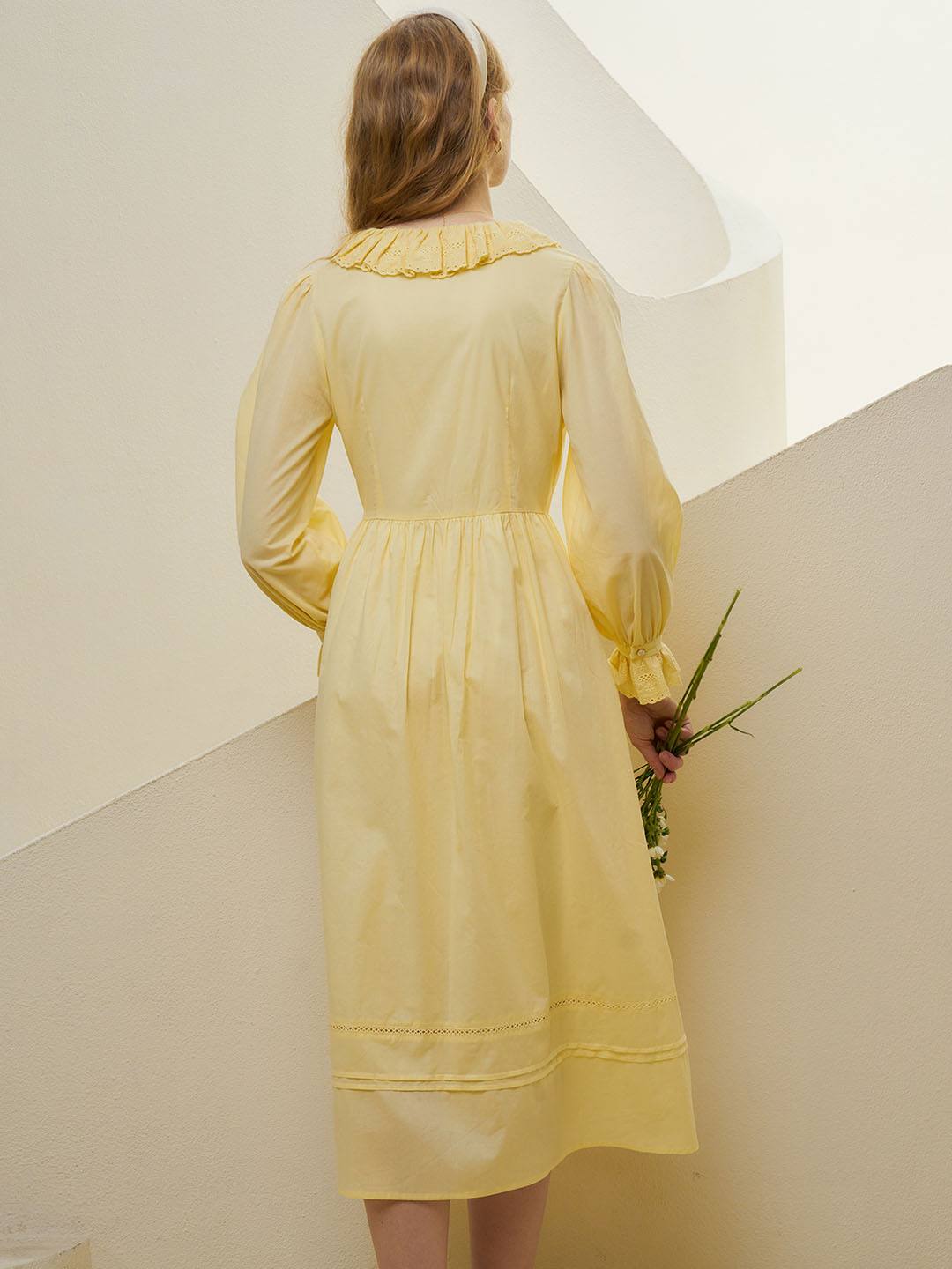 【Final Sale】Aubrie Floral Embroidery Lace Panel Cotton Dress