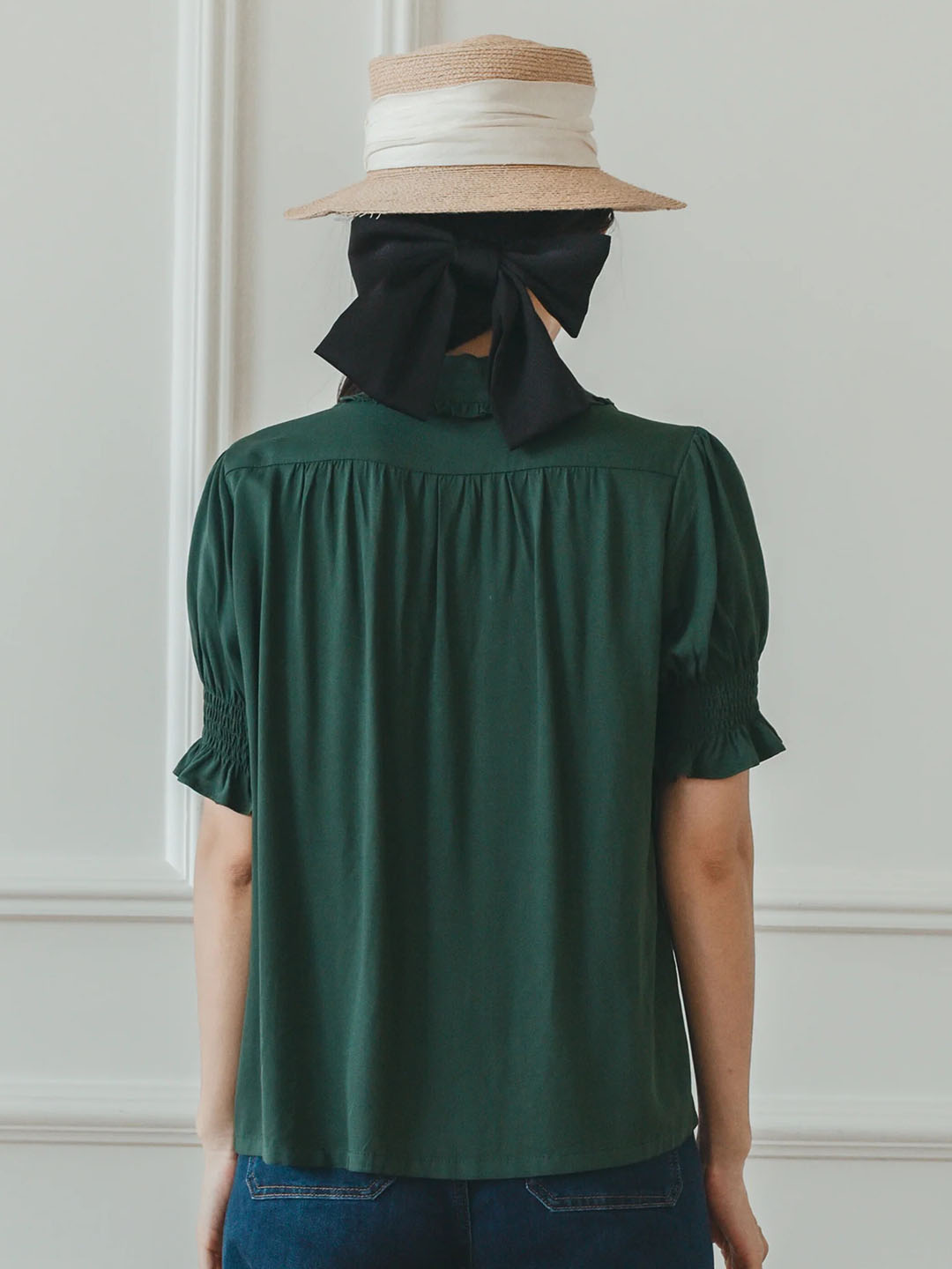 Alicia Floral Embroidery V-Neck Green Blouse