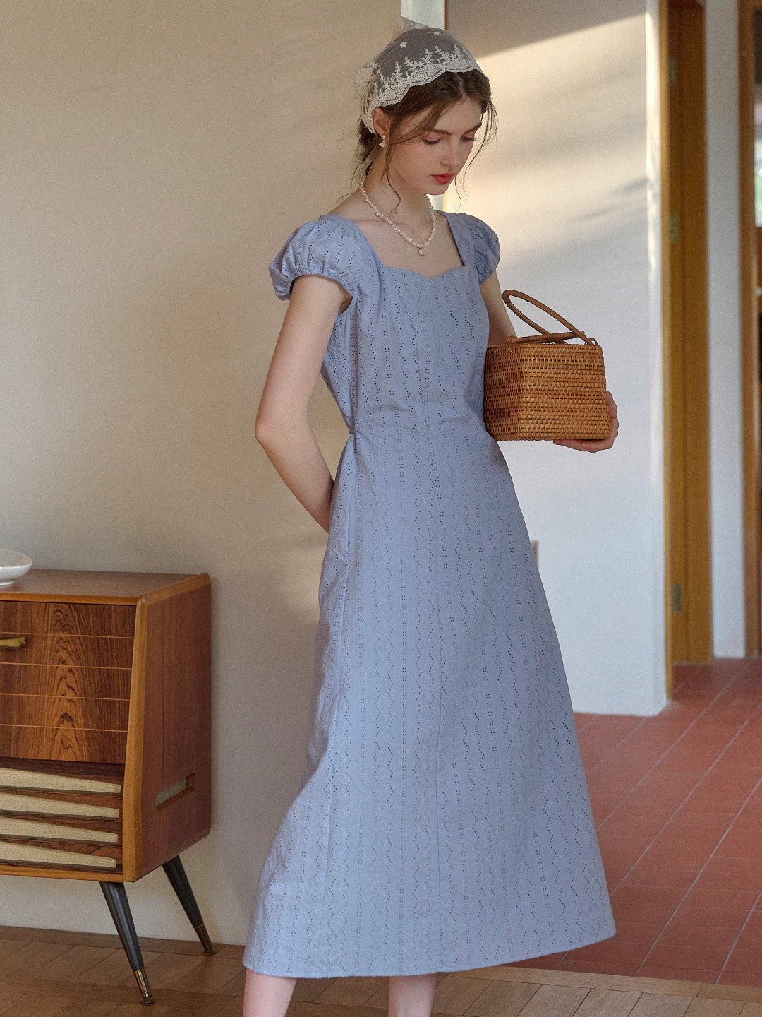 Emily Square Neck Embroidery 100% Cotton Dress