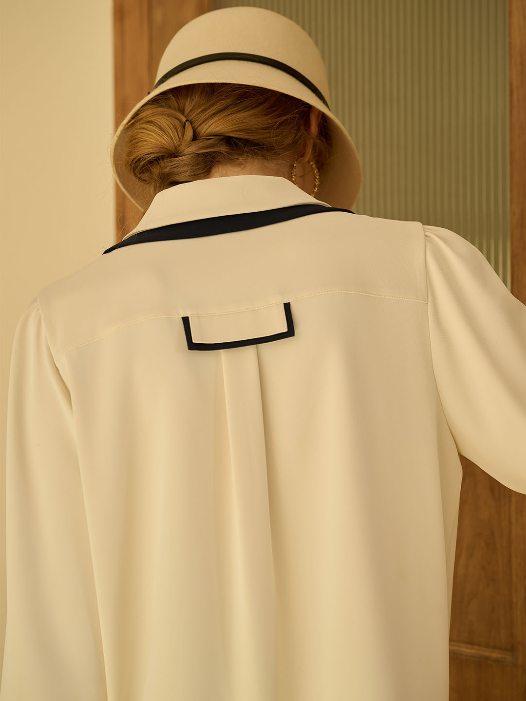 Rebekah Vintage Double Breasted Colorblock Collar Blouse