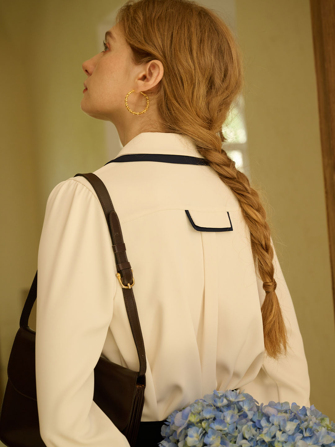 Rebekah Vintage Double Breasted Colorblock Collar Blouse