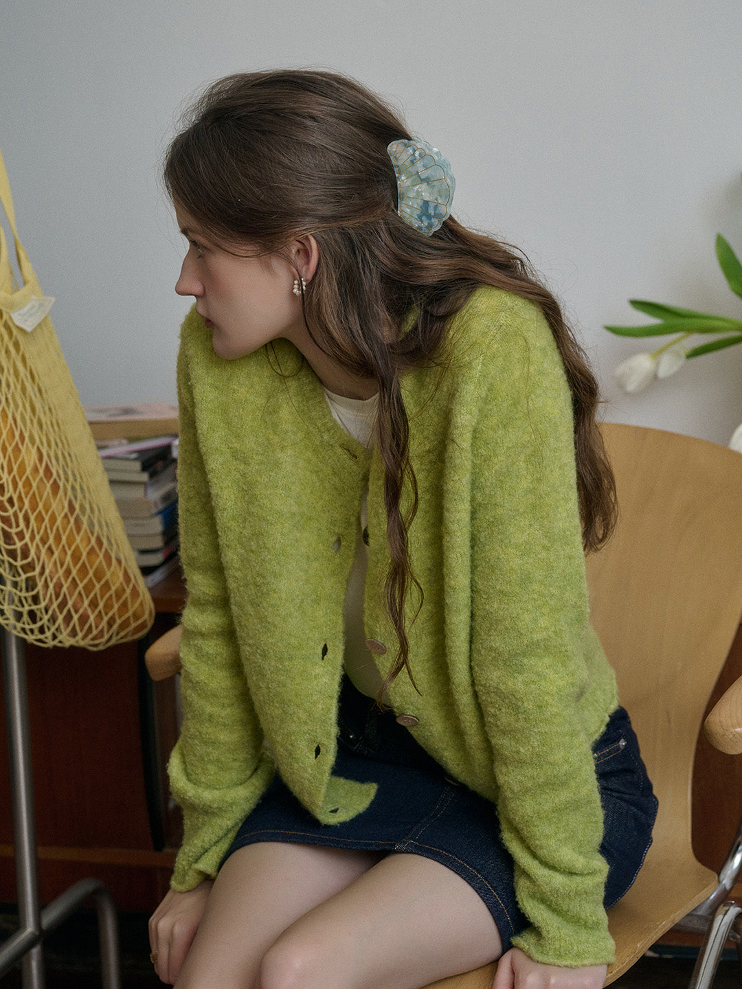 Zariyah Classic Round Neck Rolled Hem Cardigan