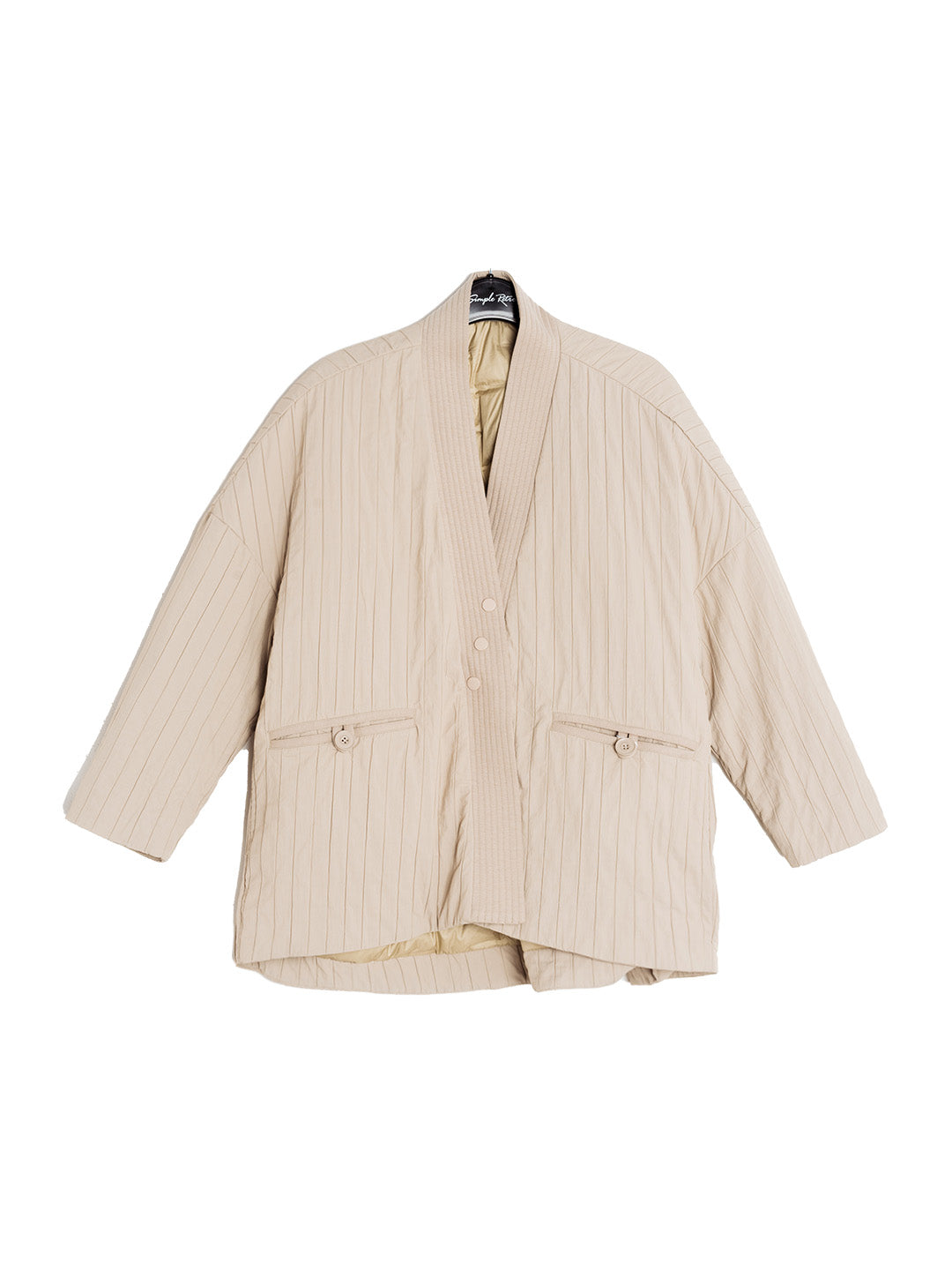 Emi Collarless Pocket Down Jacket - Off-white