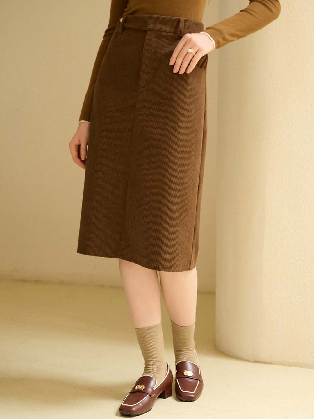Ella Vintage Slit Corduroy Skirt