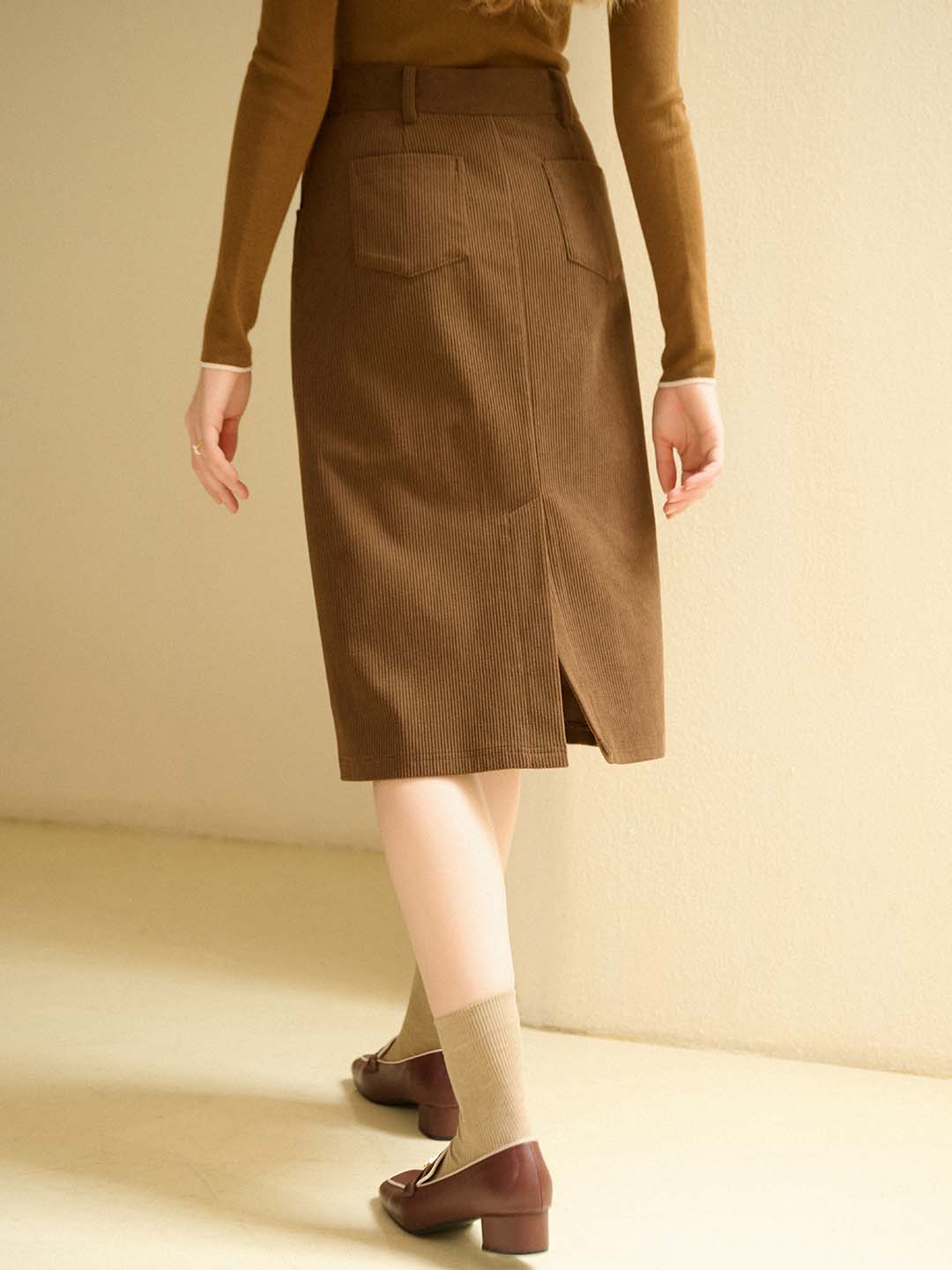 Ella Vintage Slit Corduroy Skirt