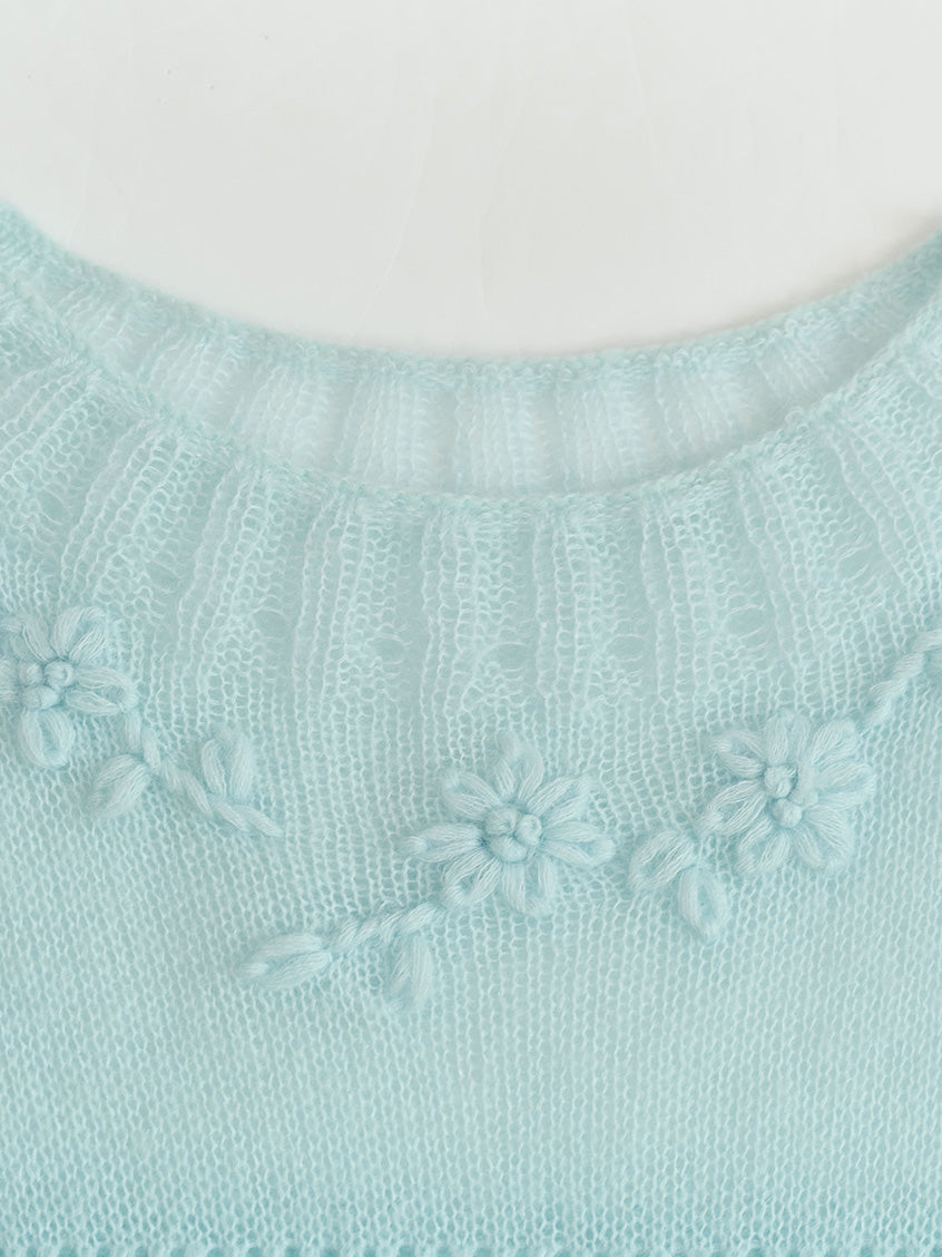Ellianna Round Neck Lace Embroidery Knitwear