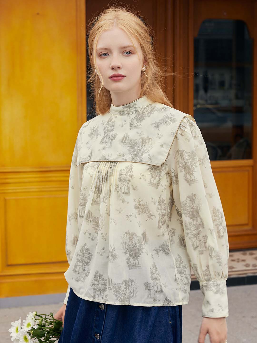 Nadia Navy Collar Print Blouse