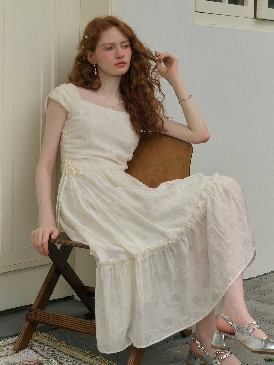 【Final Sale】Grace Square Neck Waist Viscose Dress