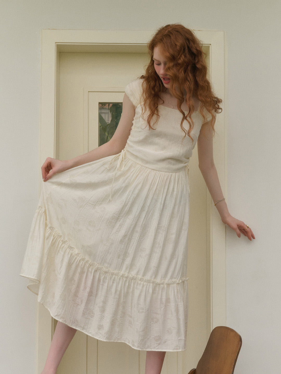 【Final Sale】Grace Square Neck Waist Viscose Dress