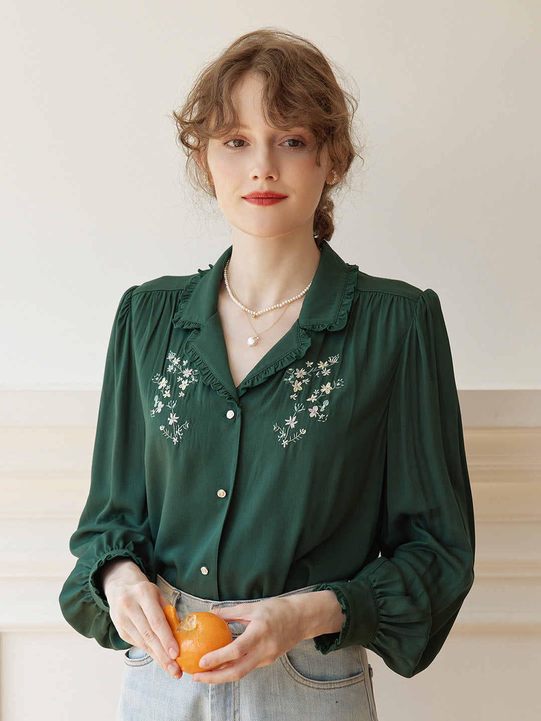 【Final Sale】Convallaria Floral Embroidered Light Blue Puff Top