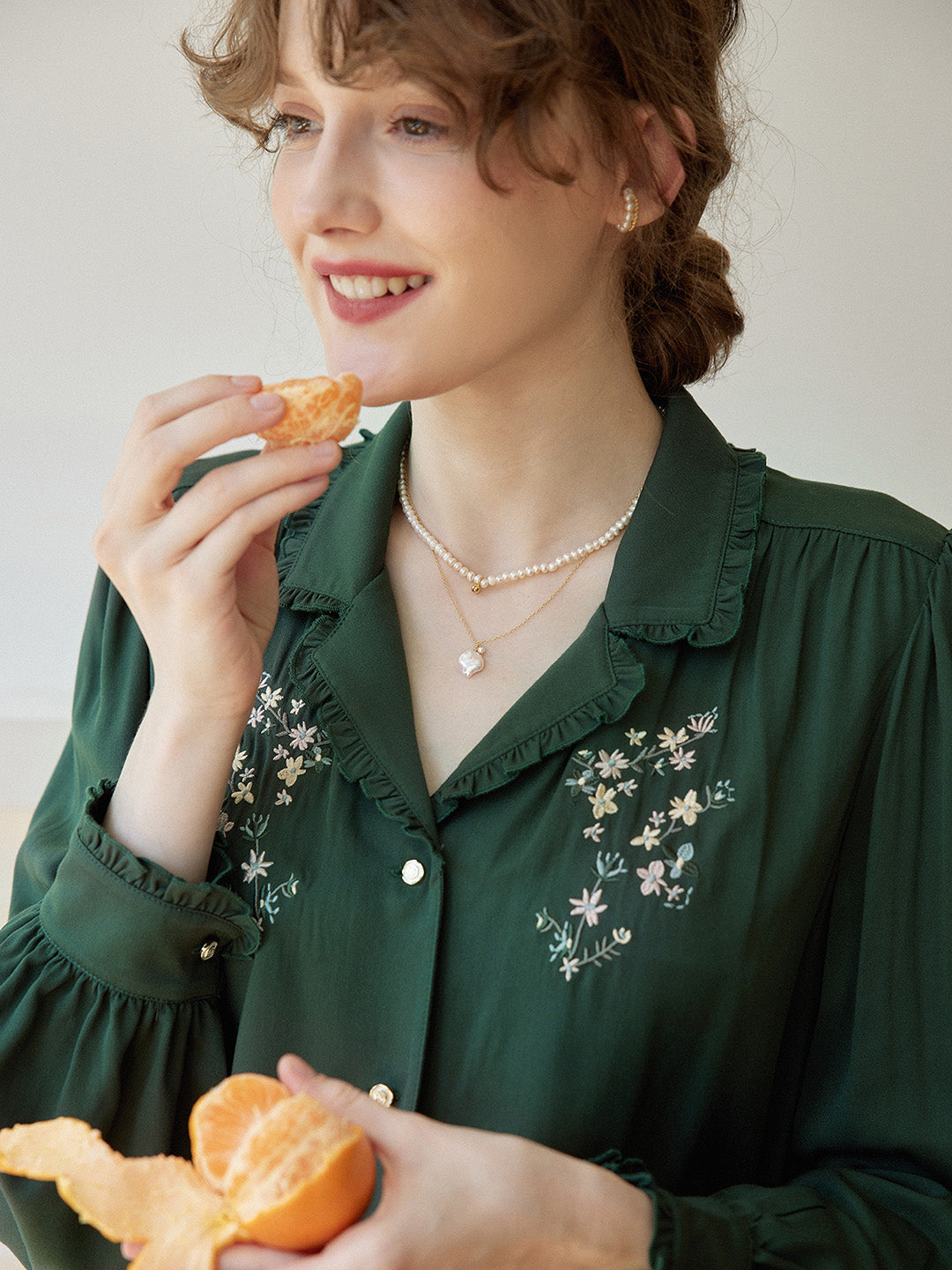【Final Sale】Convallaria Floral Embroidered Light Blue Puff Top
