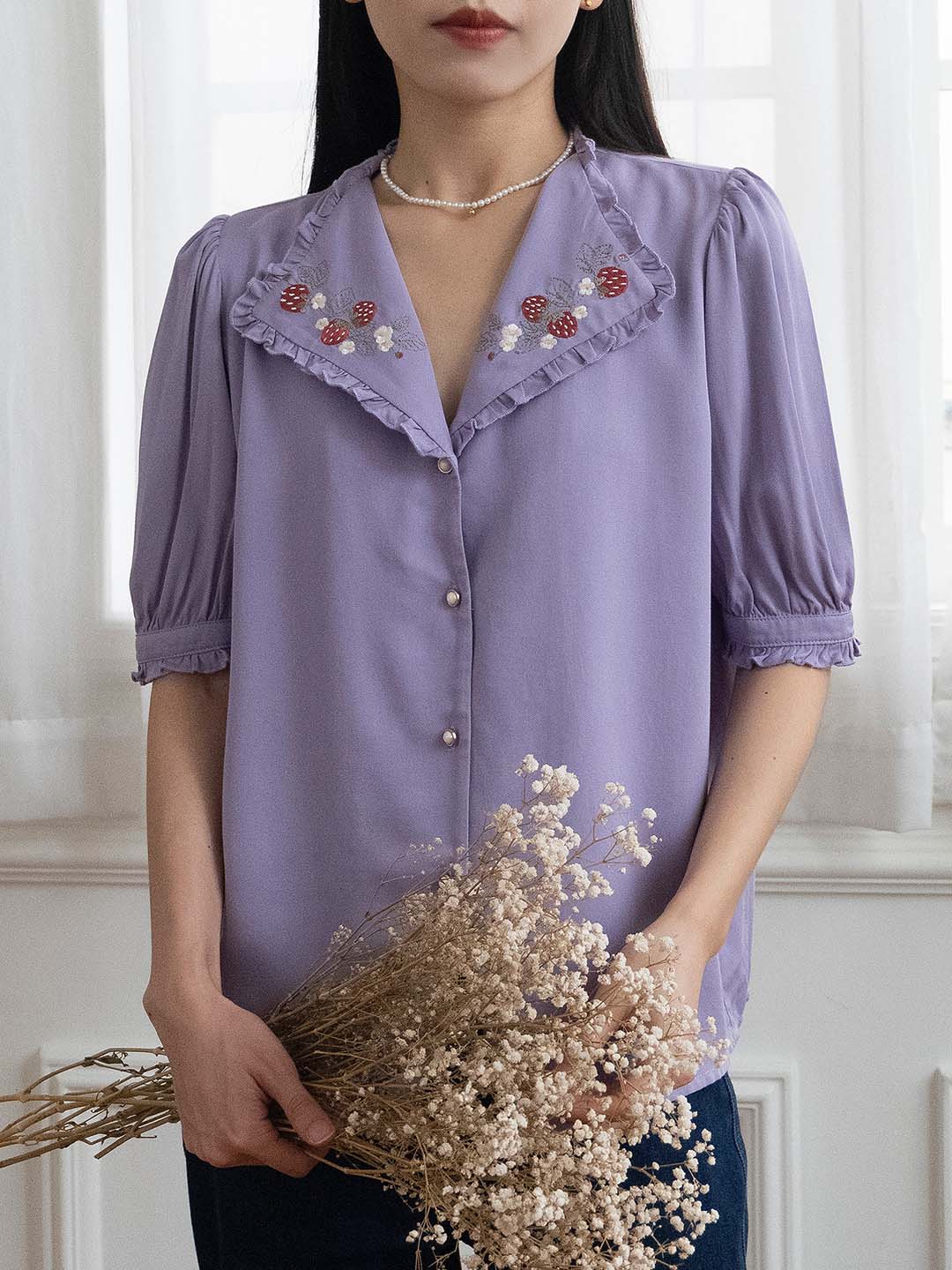 Erin Embroidered Collar Purple Blouse