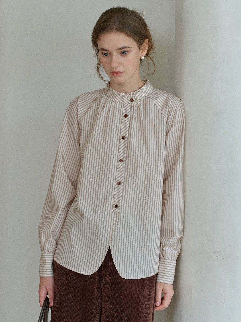 Briar 100%Cotton Pinstripe Round Neck Blouse