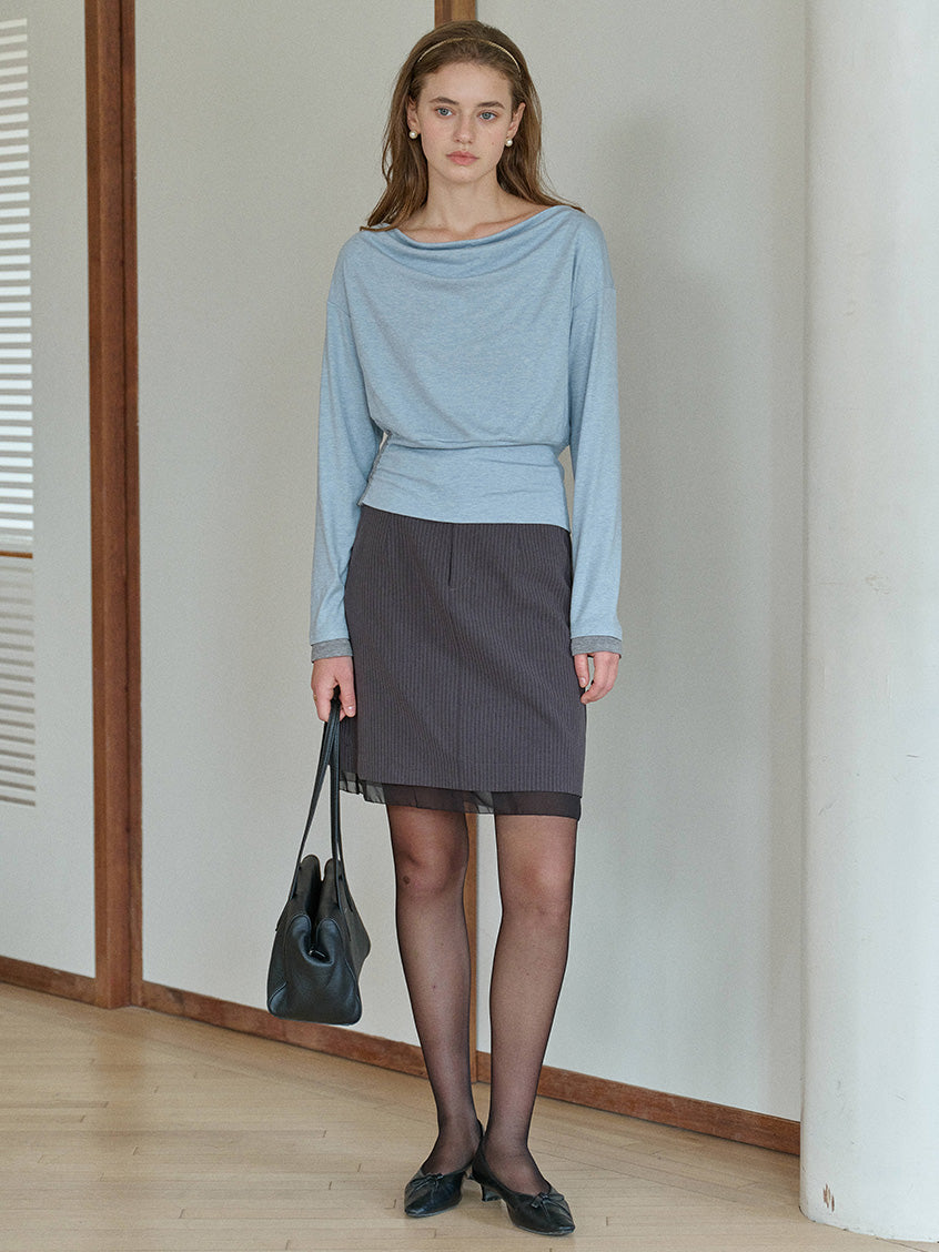Indigo Cowl Neck Draped Flattering Top