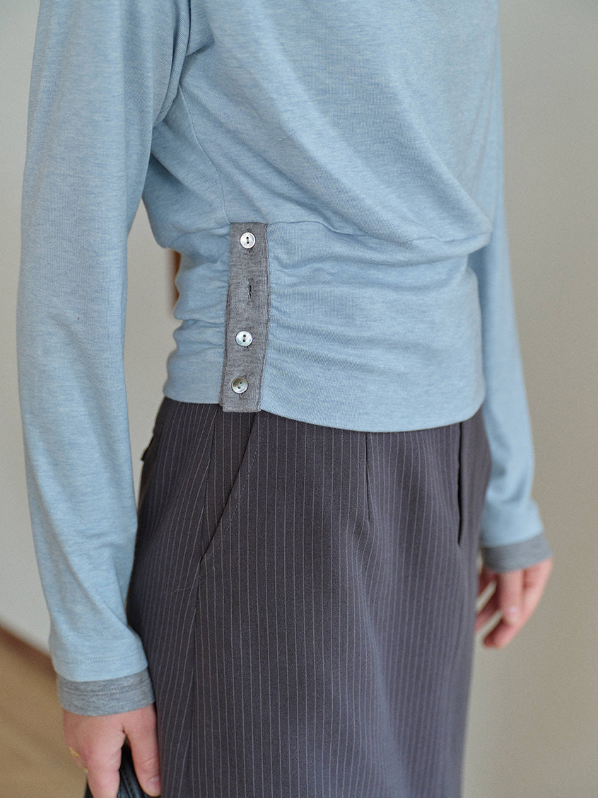 Indigo Cowl Neck Draped Flattering Top