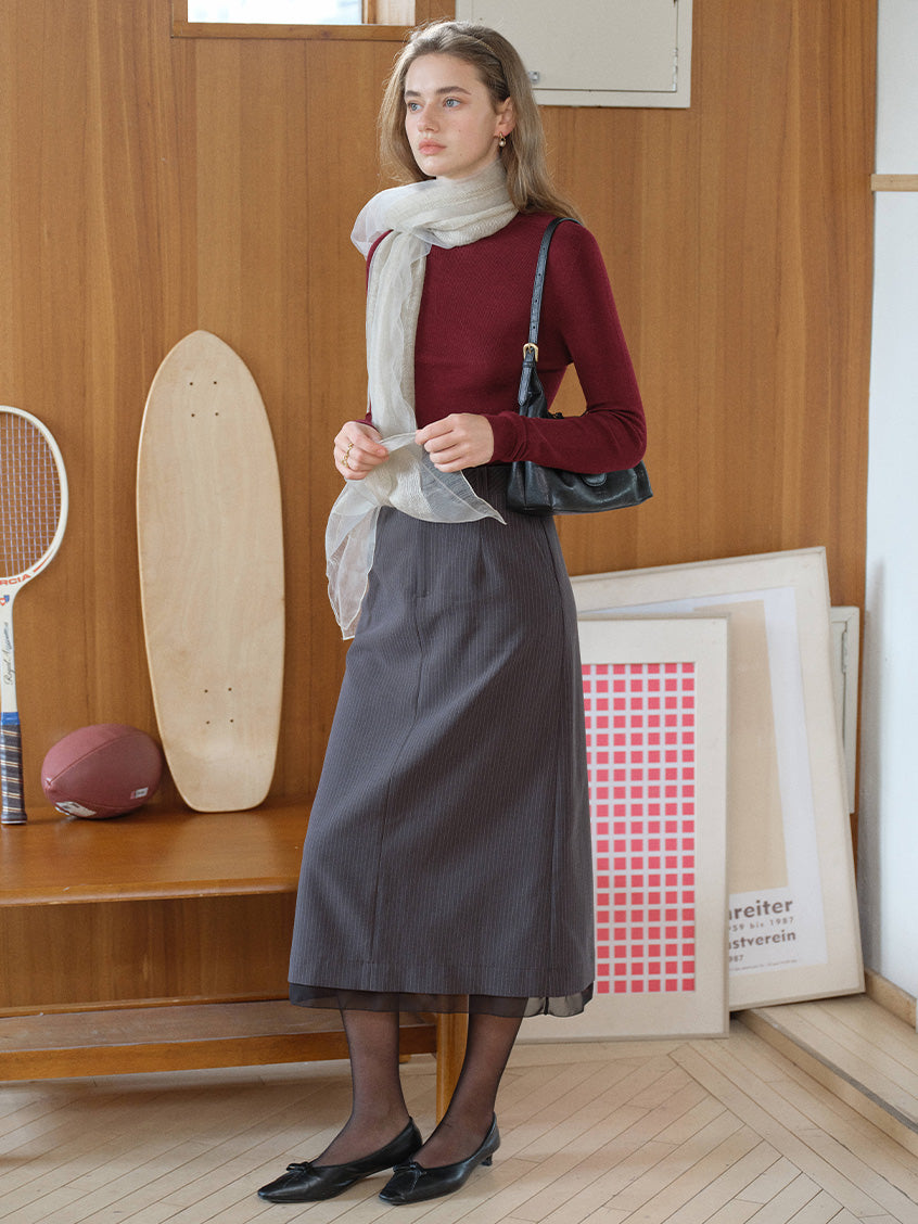 Natasha Pinstripe A-Line Layered Midi Skirt