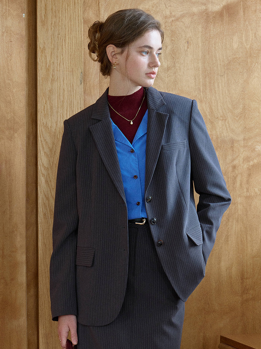 Natasha Pinstripe Single-Breasted Suit Blazer