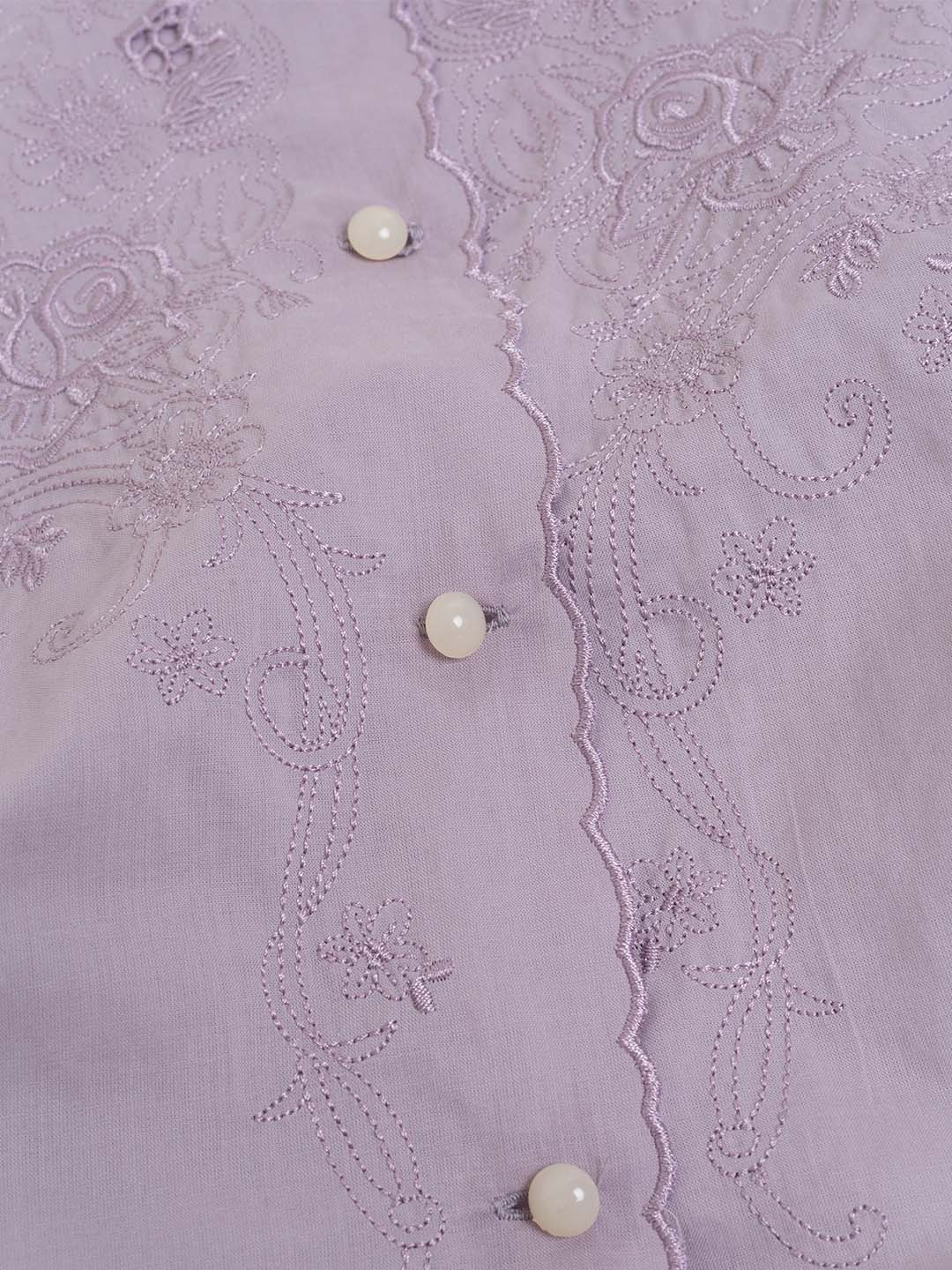 【Final Sale】Plus Size Gracie Round Collar Embroidery Blouse-Taro Purple