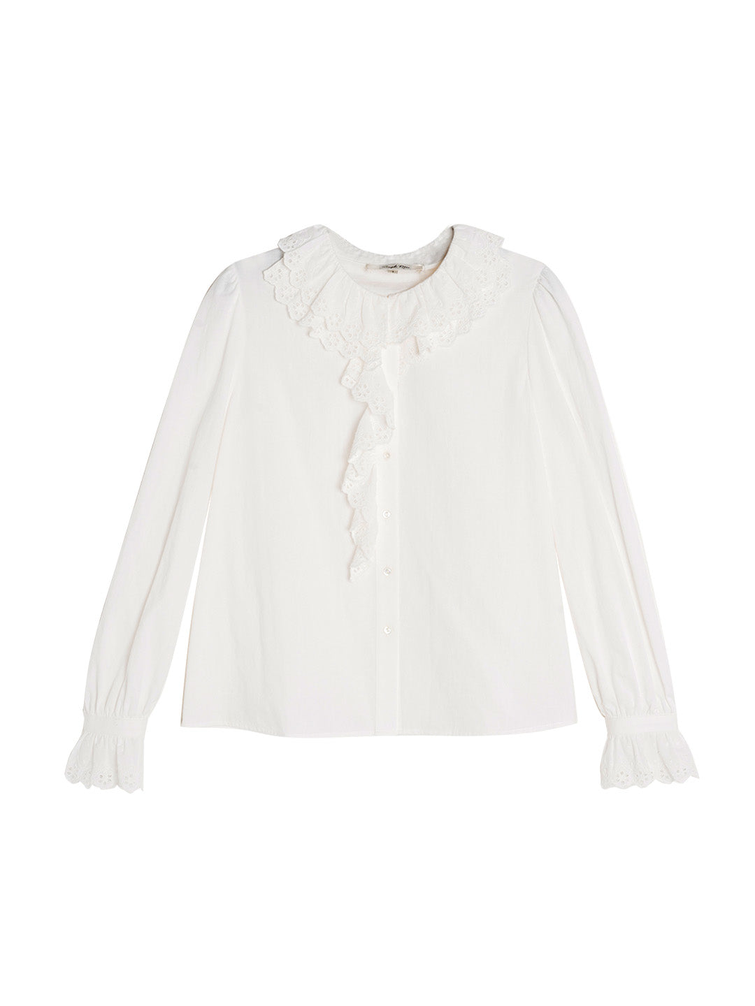 Azalea Double-Layered Lace Ruffled Collar Hollow Cotton Blouse