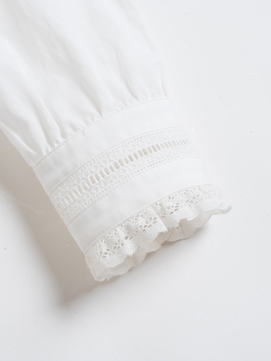 Yamileth Retro Mock Collar Lace Trimmed Paneled Blouse