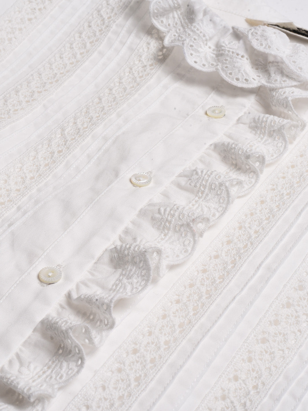 Journi Ruffle Collar Hollow 100% Cotton Blouse