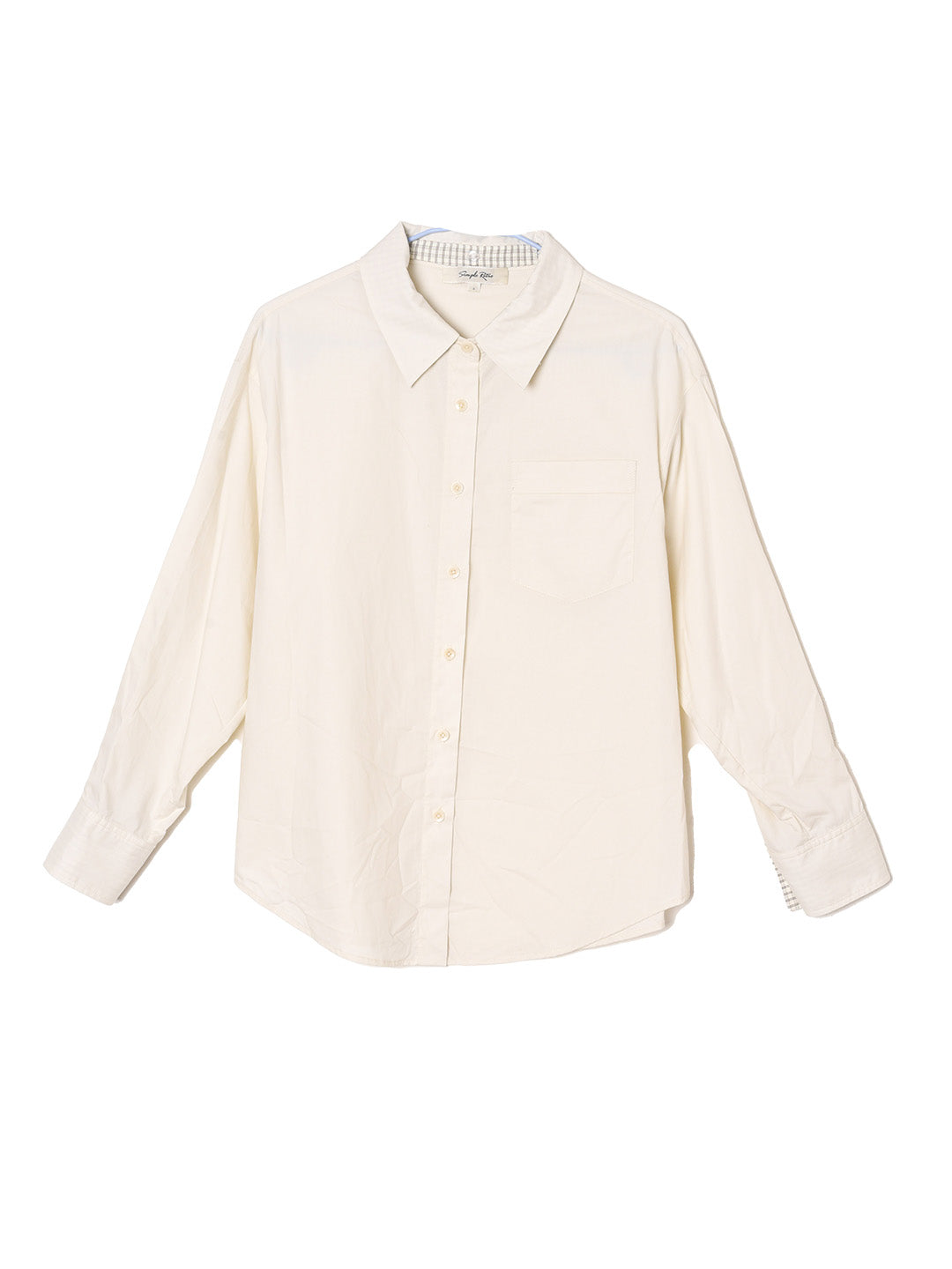 【Final Sale】Abby Removable Collar and Cuffs Contrast Color Small Checkered Shirt - Beige