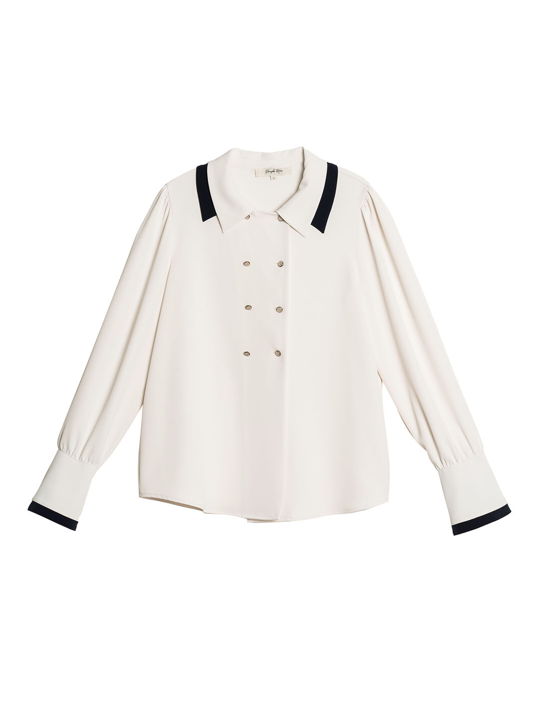Rebekah Vintage Double Breasted Colorblock Collar Blouse