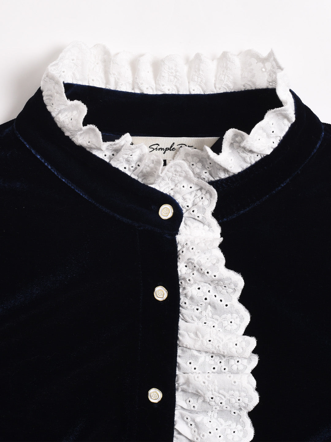 Karina Lace Neck Velvet Top