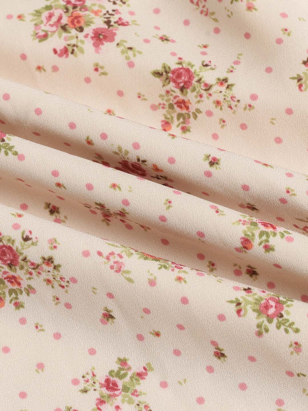 【Final Sale】Thea Rose Polka Dot Floral V-neck Puff Sleeve Dress