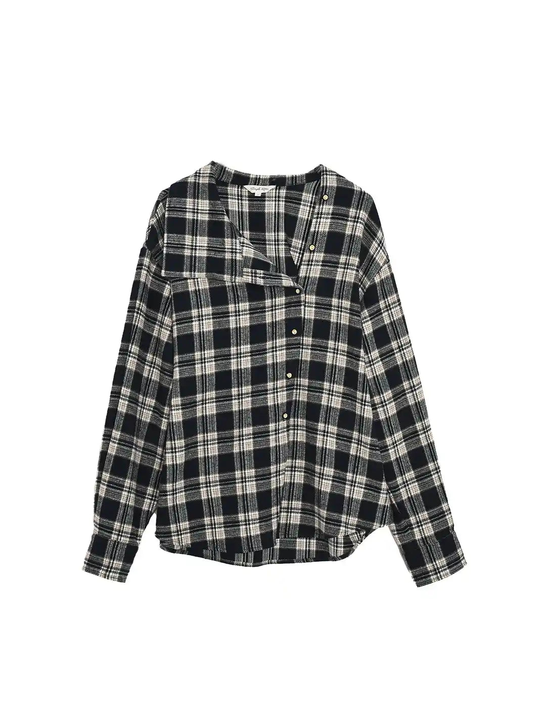 Samira Slanted Placket Plaid Cotton Blouse