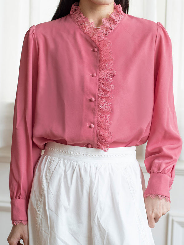 Hanna Puff Sleeve Pink Lace Blouse
