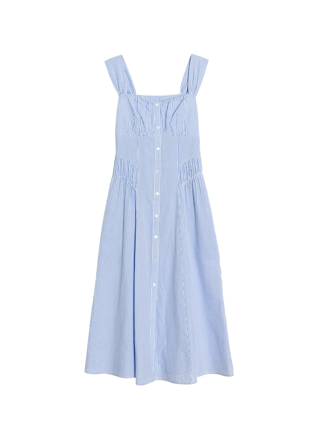 Mariah Simple Square Neck Striped A-line Cotton Dress- Blue