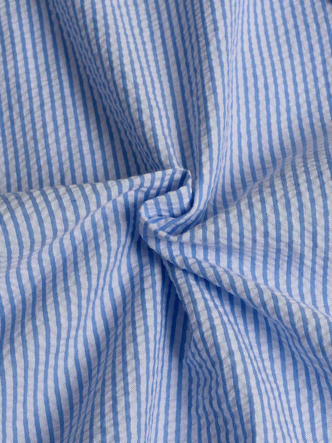 Mariah Simple Square Neck Striped A-line Cotton Dress- Blue