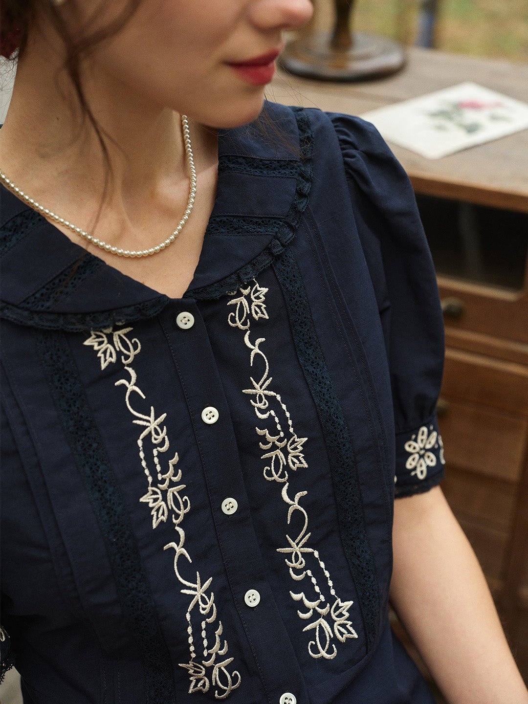 Laylah Peter Pan Collar Embroidered Blouse
