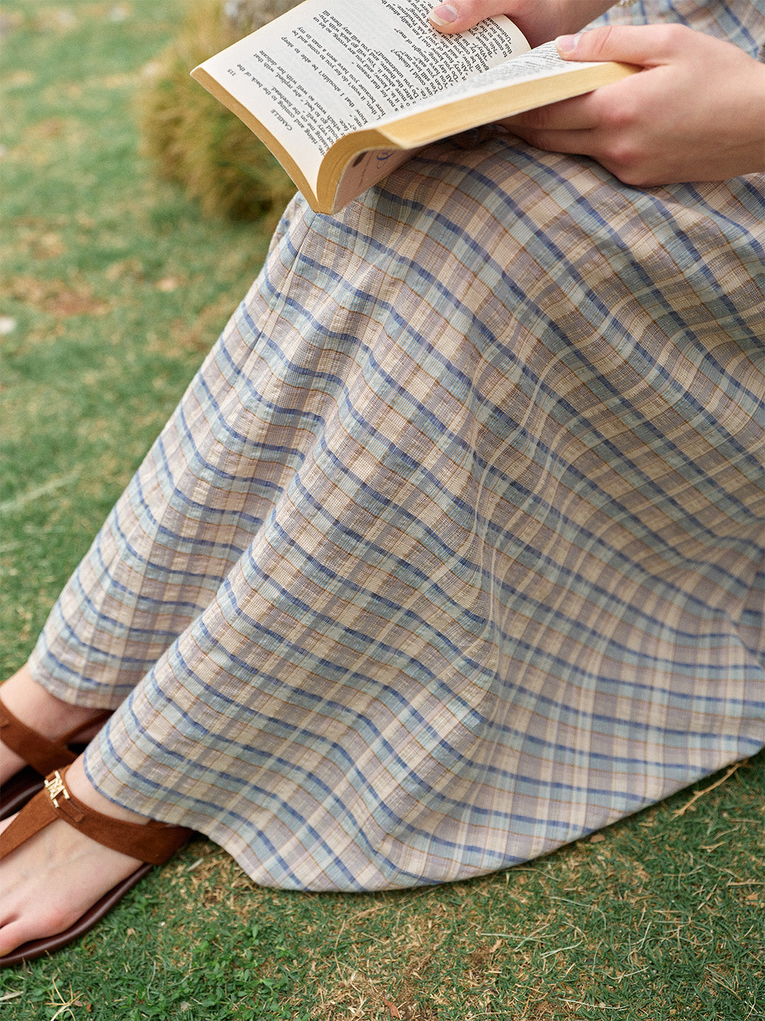 Nyra V-Neck Plaid 100% Cotton Dress